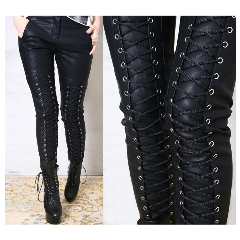 Women Punk Rock Motorcycle Biker Pants Women Gothic Pant Sale